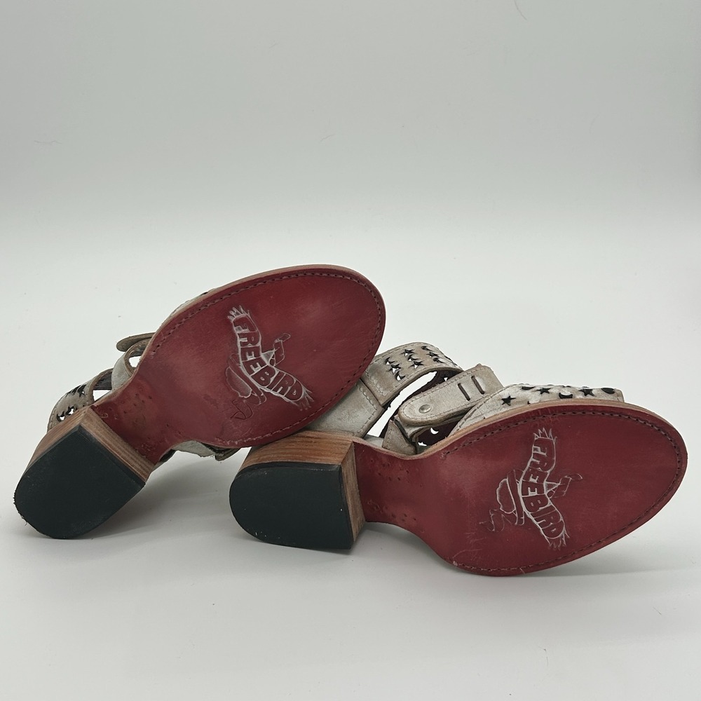 Freebird by Steven Moonstar Taupe Leather Block Heel Cutout Slip On Mule Shoes 8 - Picture 6 of 8